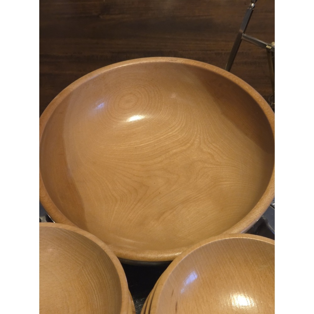 Beautiful Mid-Century Japan Wood Bowl Salad Set 6 Bowls & Utensils